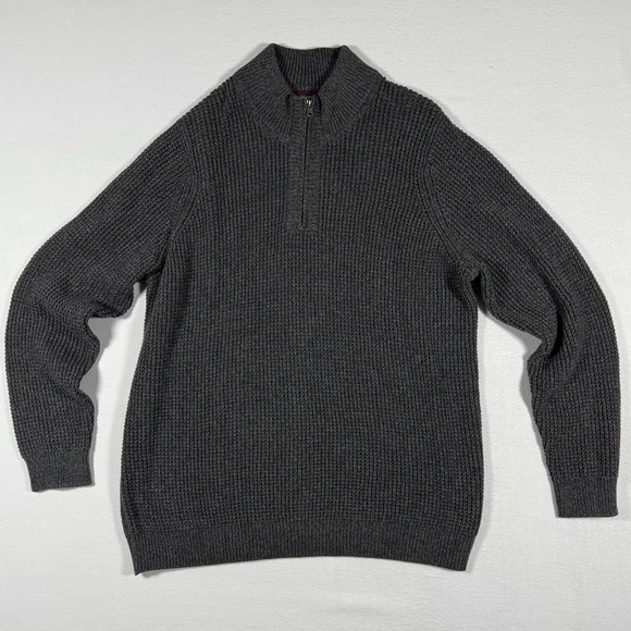 LL Bean Cotton Waffle 1/4 Zip Sweater Mens 2XL XXL Tall Dark Cinder 508975 2xlt - Picture 1 of 10